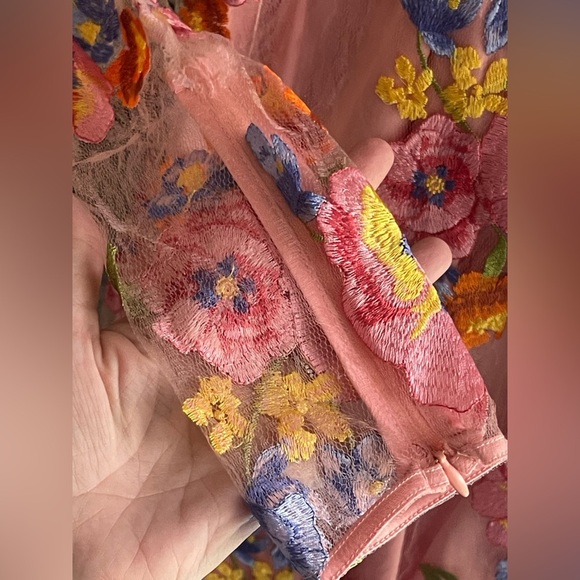 For Love & Lemons NWT Pink Percy Mini Sheer Dress with Appliqué Flowers Boho - Picture 6 of 14